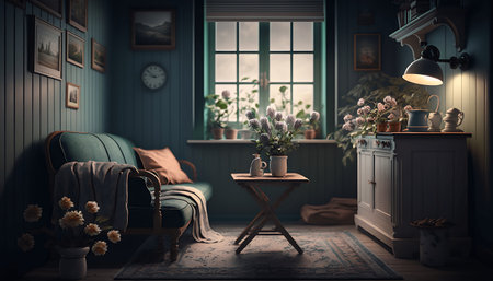 Interior of the living room. 3D render. Vintage style.の素材