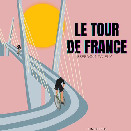 Life without fear. Vector illustration of a woman riding a bicycle on the bridge.の写真素材