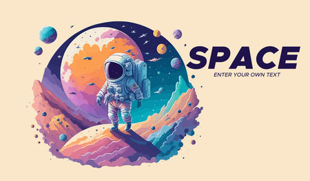 Space background with astronaut in outer space, vector illustration eps10の素材