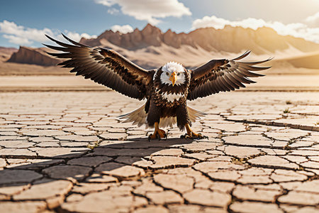 Bald Eagle in the desert at sunset. 3D Renderingの素材