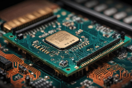 Close-up of electronic circuit board. Technology background. Selective focusの素材