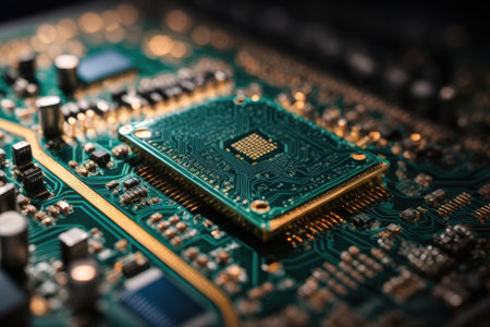 Close-up of electronic circuit board. Technology and science background.の素材