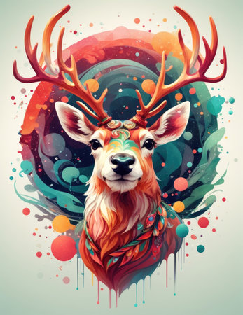 Cute deer with big antlers on abstract background. Vector illustration.の素材