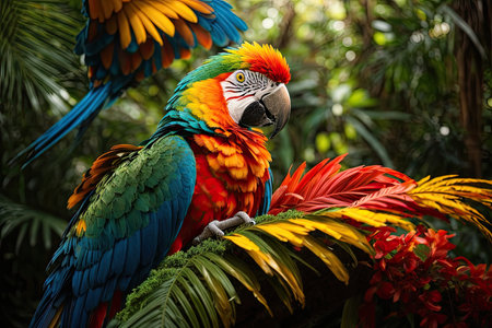 Macaw parrot sitting on a branch in the rainforest.の素材