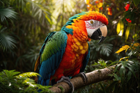 Beautiful colorful macaw parrot sitting on a tree branch.の素材
