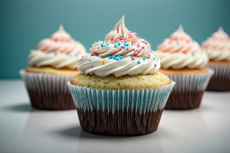 Cupcakes with buttercream frosting and colorful sprinkles on topの素材