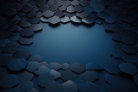 Dark blue hexagon background with copy space. 3d render illustrationの素材