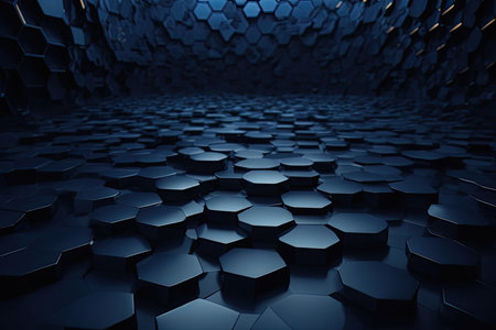 Dark blue hexagon background. 3d rendering, 3d illustration.の素材