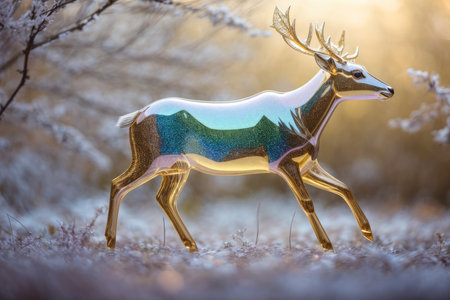 Deer in the winter forest. Christmas and New Year background.の素材