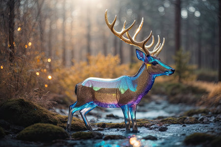 Deer statue in the forest. Christmas and New Year concept.の素材