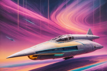 Futuristic spaceship flying in space. 3d illustration. Clip art.の素材