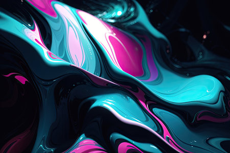 3D illustration of abstract background with blue, pink and black paintの素材