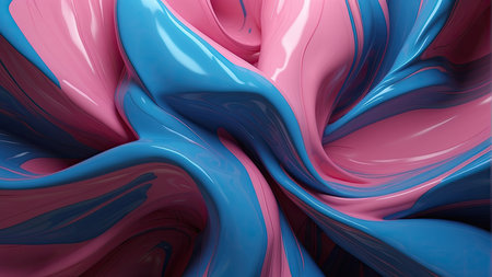 3d rendering of abstract wavy liquid background in blue and pink colorsの素材