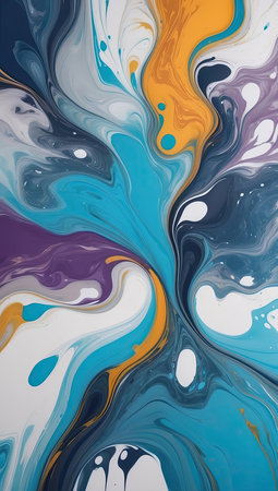 abstract background of acrylic paints in blue, yellow and purple colorsの素材