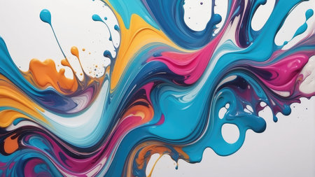 Colorful paint splashes on white background. 3d rendering, 3d illustration.の素材