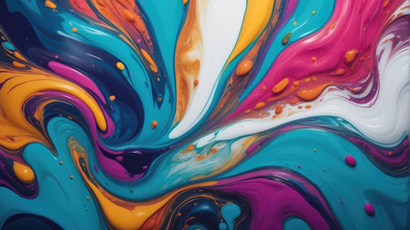 abstract background of acrylic paint in blue, pink and yellow colorsの素材