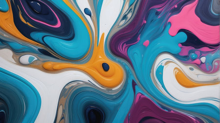 abstract background of acrylic paint in blue, pink and yellow colorsの素材