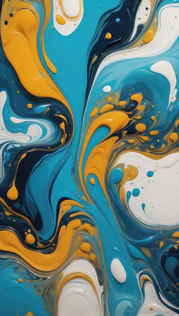 Abstract background of acrylic paint in blue and yellow tones. Liquid marble patternの素材