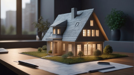 3d rendering of a house model on a desk in the officeの素材
