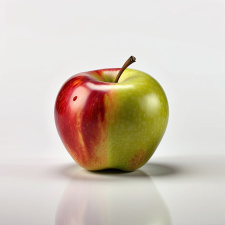 Red and green apple on a white background. 3d illustration.の素材