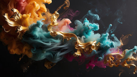 Colorful ink in water isolated on black background. 3d renderingの素材