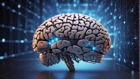 3d rendering of human brain in digital technology background. This is a 3d render illustration.の素材