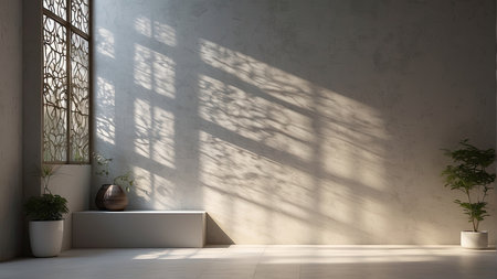 3d render of interior room with window and plant in vaseの素材