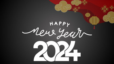 Happy New Year 2021. Vector illustration with Chinese lanterns on dark background.の写真素材