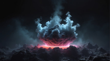 Explosion of clouds and smoke. 3d rendering. Computer digital drawing.の素材