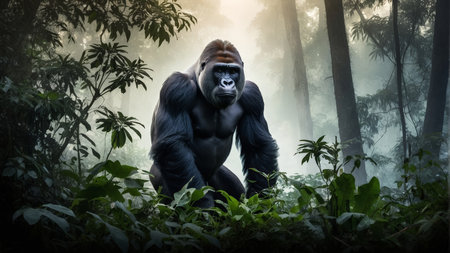 Gorilla in the jungle, 3d rendering. Computer digital drawing.の素材