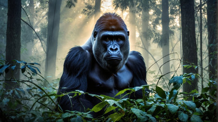 Low key portrait of a gorilla in the rainforest. Wildlife scene.の素材