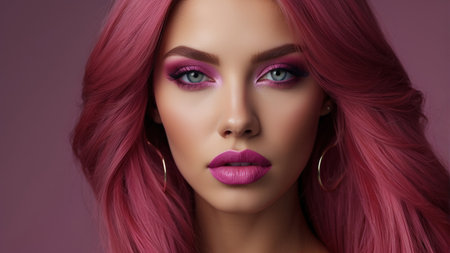 Fashion portrait of beautiful girl with pink hair. Perfect makeup and manicureの素材
