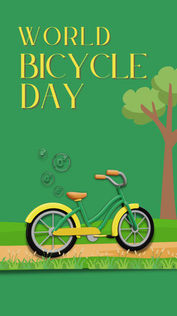 World Bicycle Day Poster with Bicycle, Grass and Tree. Vector Illustrationの写真素材