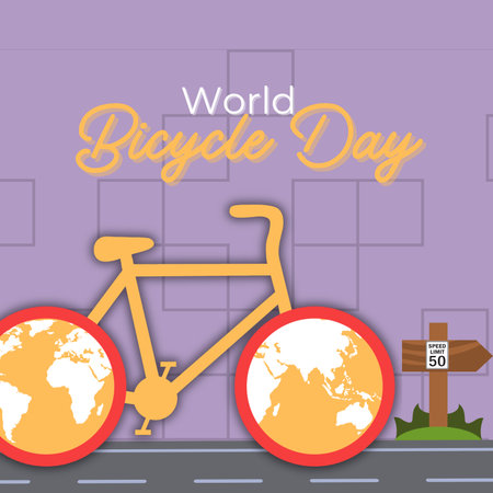 World Bicycle Day. Vector illustration of a bicycle with world map.の写真素材