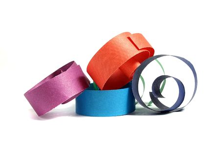 Colored paper ribbon over white
