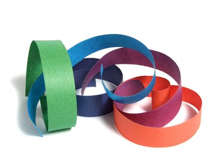 Colored paper ribbon over whiteの写真素材