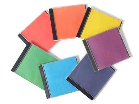 Colored cd boxes over whiteの写真素材