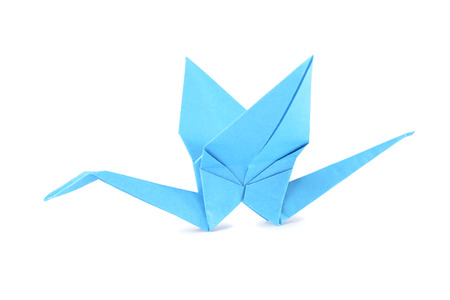 Origami crane isolated over white backgroundの写真素材
