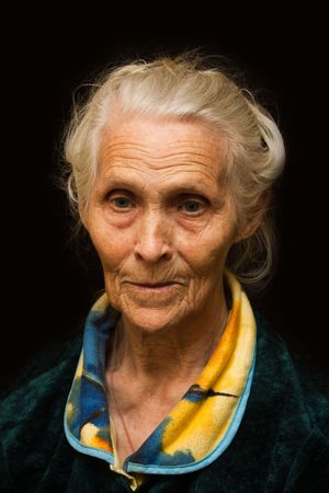 Aging process - very old senior women smiling faceの写真素材