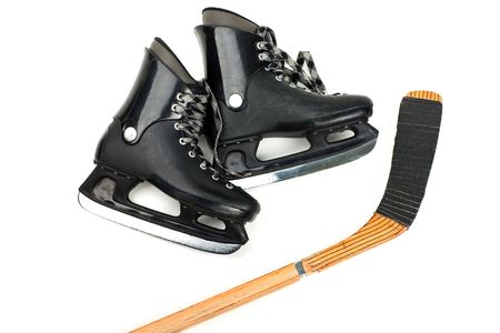 Winter hockey sport ice skates and stick equipmentの写真素材