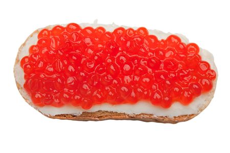 Seafood gourmet snack - red fish caviar on breadの写真素材