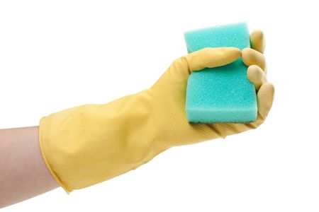 Cleaning sponge in housework hand protective gloveの写真素材