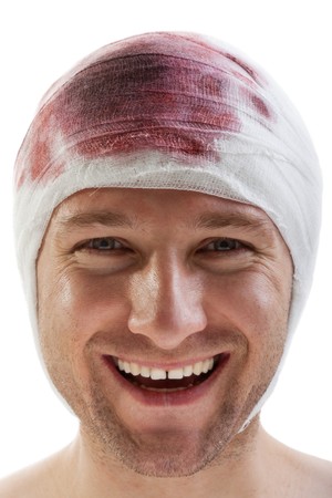 Bandage on human brain concussion blood wound headの写真素材