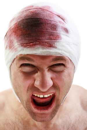 Bandage on human brain concussion blood wound headの写真素材