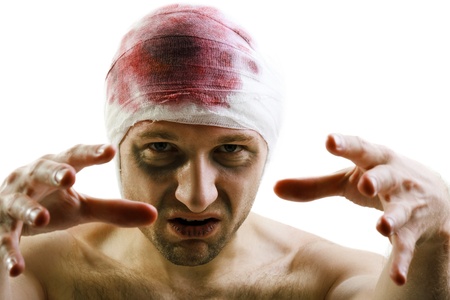 Bandage on human brain concussion blood wound headの写真素材