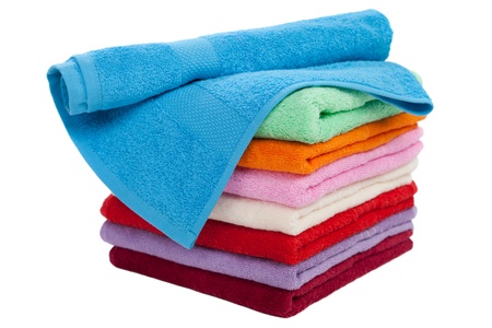 Clean cotton textile towel folded stack isolatedの写真素材