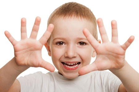 Little gesturing child boy happiness fun smilingの写真素材