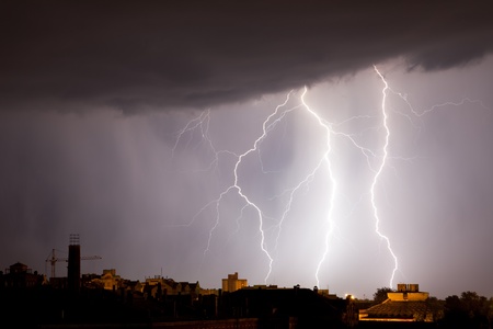 Storm weather nature lightning at rain cloud skyの写真素材