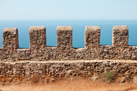 Mediterranean sea and blue sky view from Turkey Alanya ancient mountain castle wallの写真素材