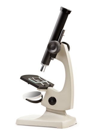 Science laboratory or medical research microscope equipment white isolatedの写真素材